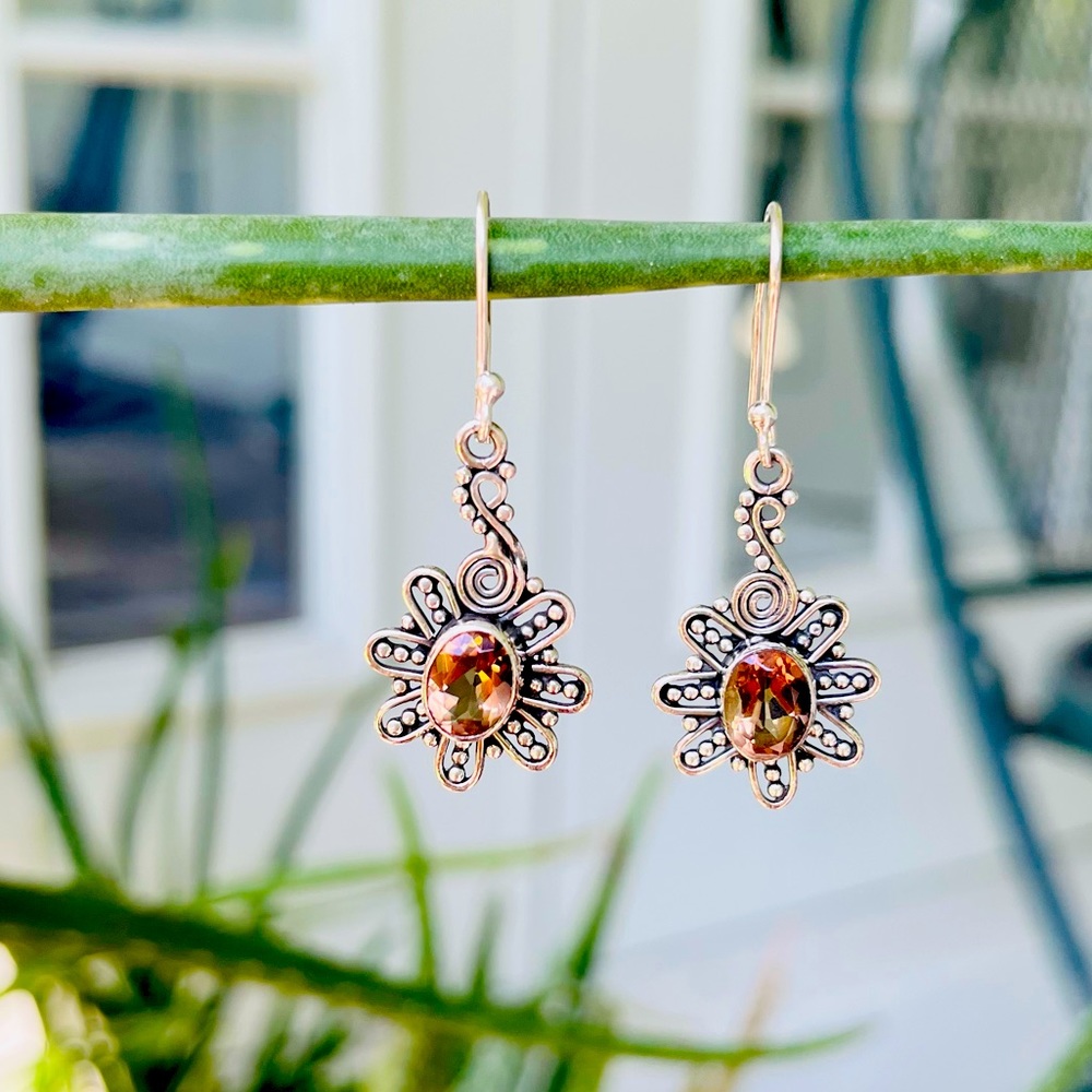 Citrine Dangle Earrings In 925 Sterling Silver.